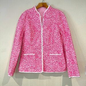 Women’s J. Mclaughlin pink Quilted Fiji Reversible Quilted Jacket button Top M